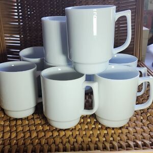 Vintage Set Of 9 Stackable White Coffee/Tea Mugs